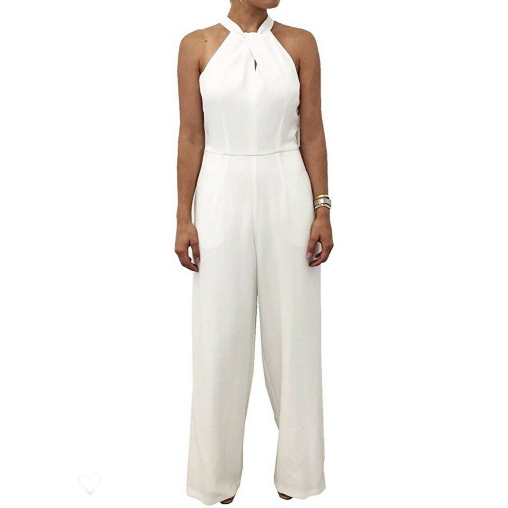 SOLD JULIA JORDAN Halter Wide Leg Jumpsuit Romper Sleeveless Ivory 10 NEW - Picture 6 of 10